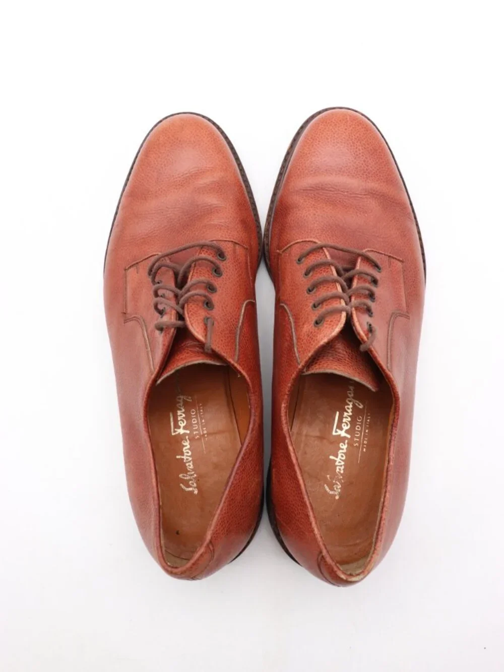 Salvatore Ferragamo Studio Men's 9 D Brown Pebbled Leather Oxford Lace-Up Shoes